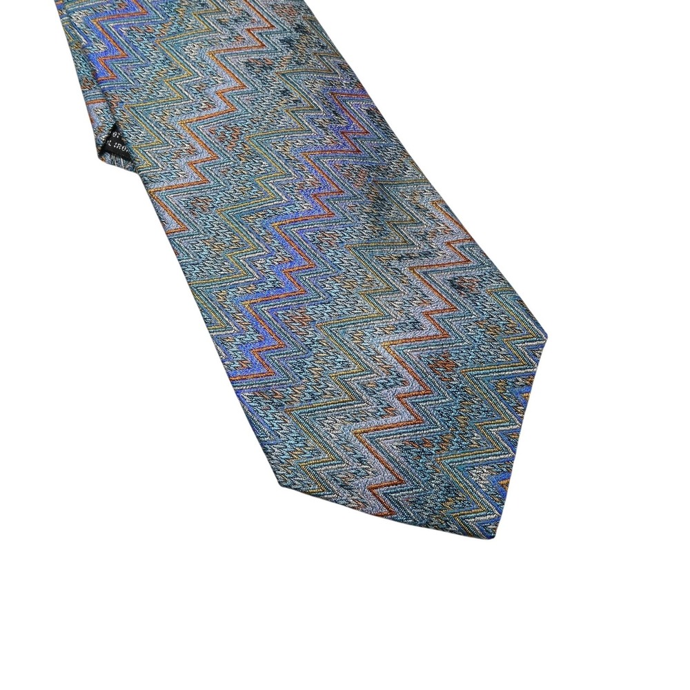 Missoni Tie Mens One Size Multicolor Geometric 100% Silk Zigzag Jacquard Italy